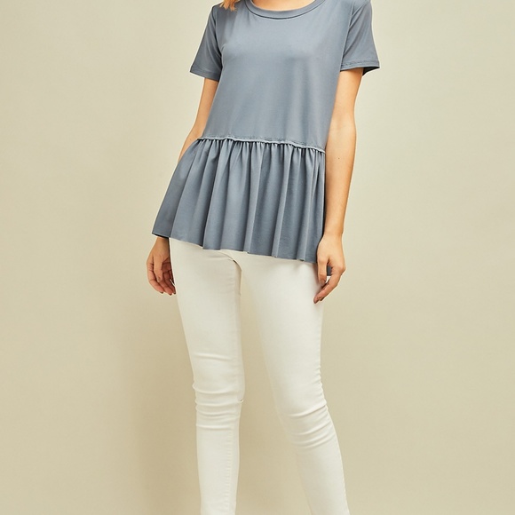 Charcoal Peplum Basic Top - Picture 3 of 4